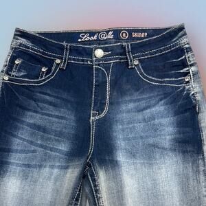LOOK @ ME Women's 8 Skinny Embellished Blue Jeans